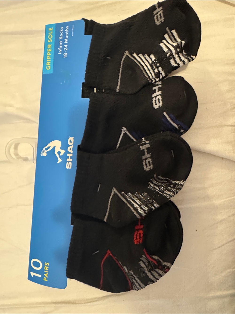 SHAQ Infant Gripper Athletic Socks - Black (10 Pairs)